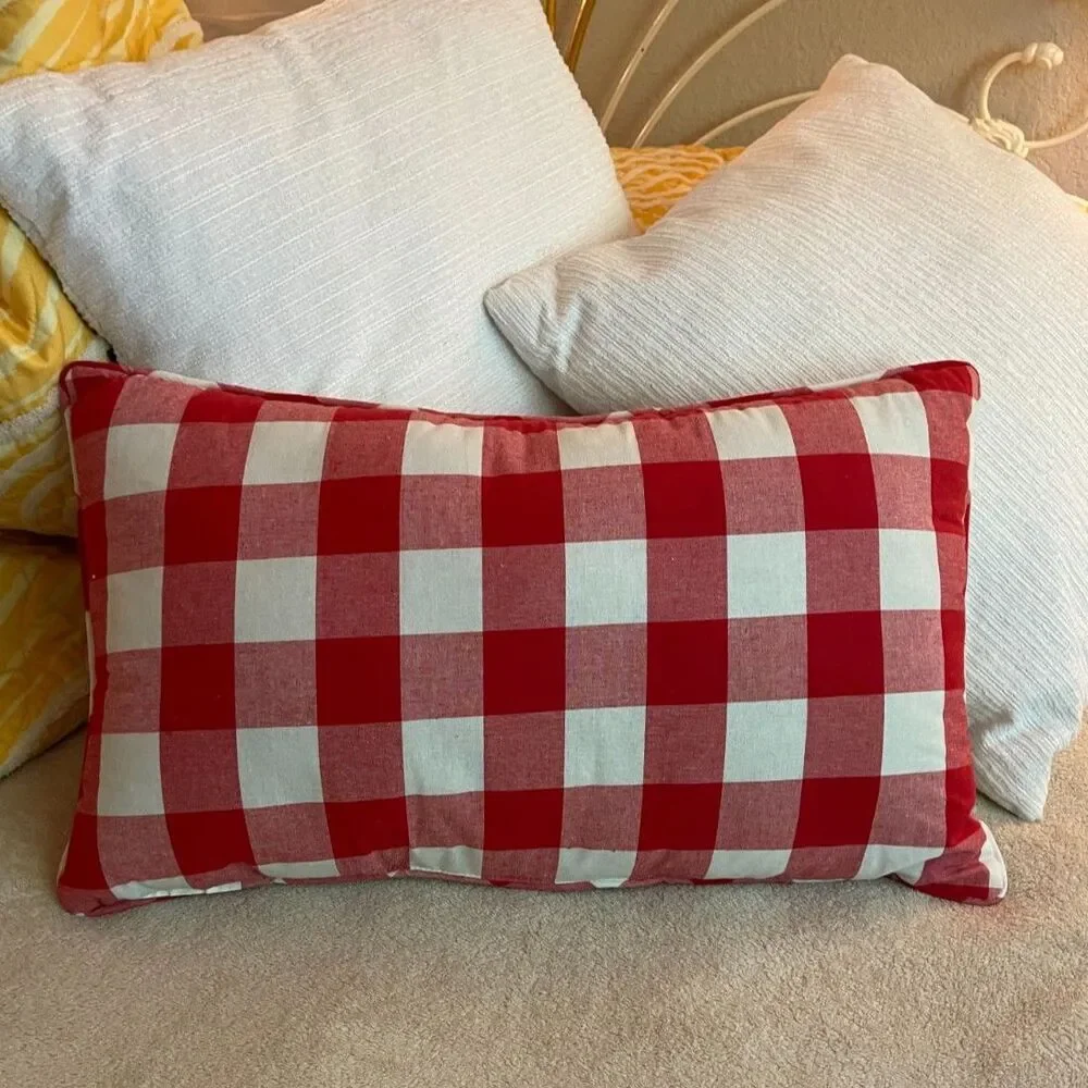 Red Canvas Pickup Truck Plaid Oblong Throw Accent Pillow ~Hearts 21